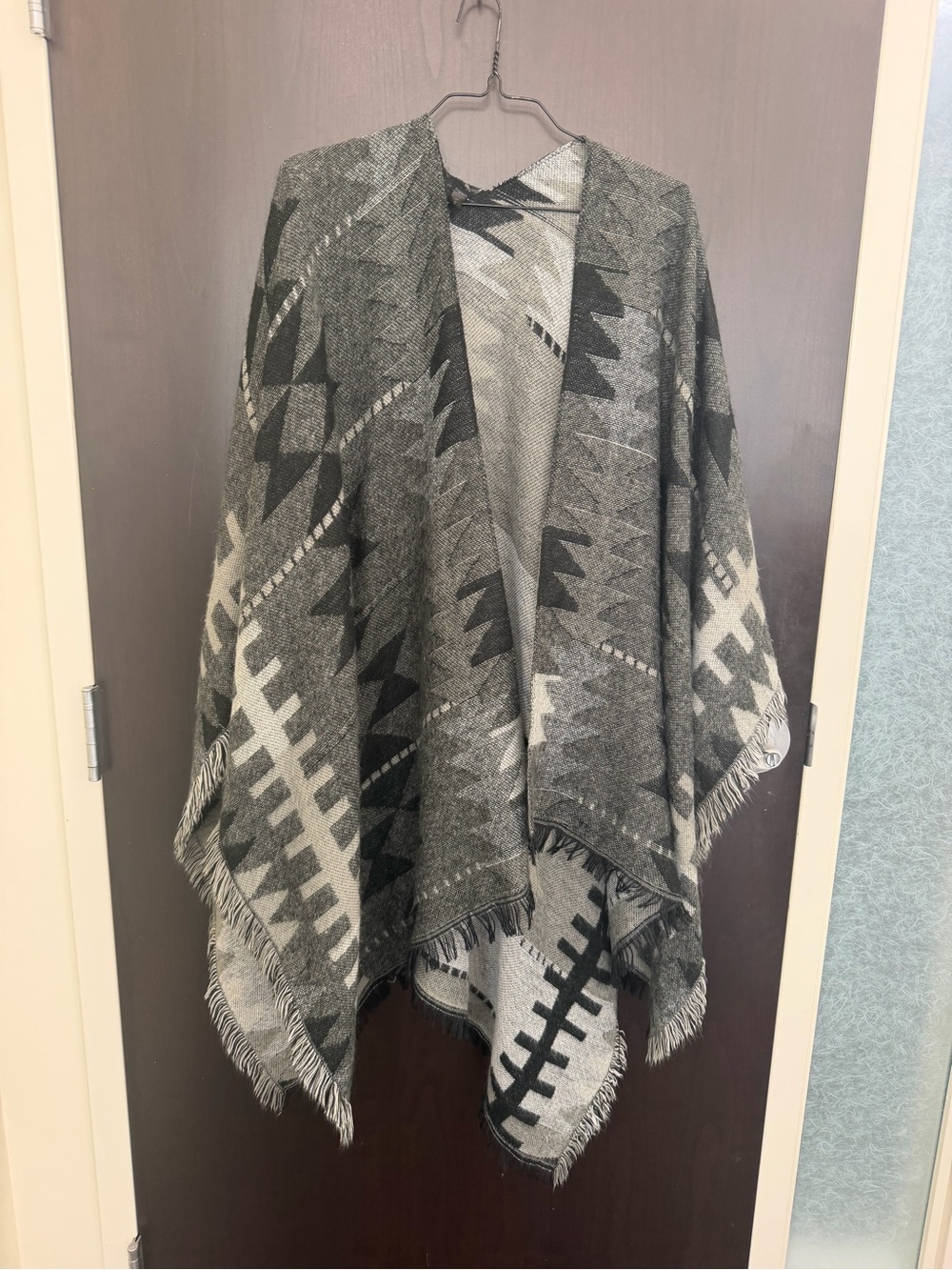 Lane Bryant Gray Aztec Fringe Shawl Wrap One Size